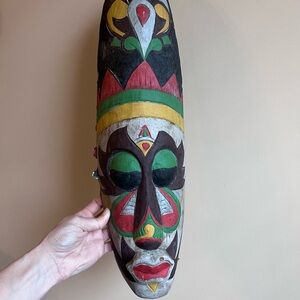Handpainted Tribal Mask wooden long African tiki folkart